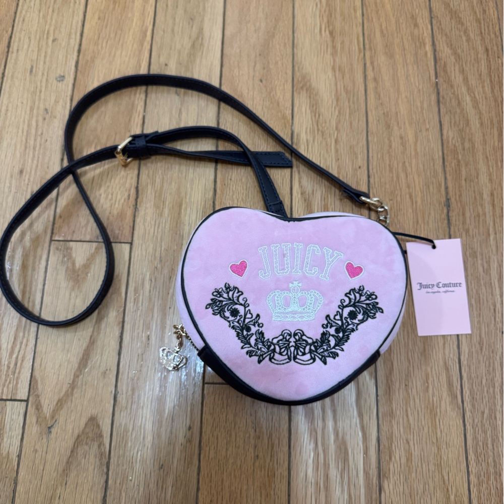 Juicy Couture Pink Heart Crossbody Bag with Brown Accents